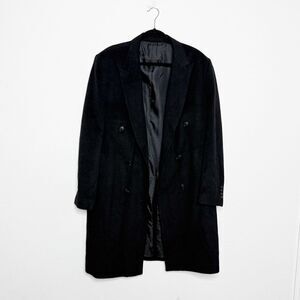 Vintage Alpha Custom Men's Tailor Black Double-Breasted Wool Overcoat Large